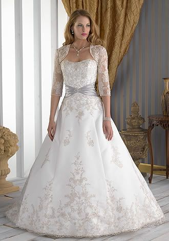 A pretty, a-line, lace wedding gown.