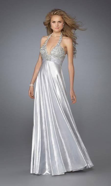 Strapless silver wedding gown with damask pattern