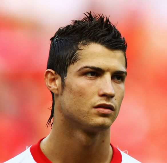 Cristiano Ronaldo with his trendy fauxhawk-mullet hairstyle.