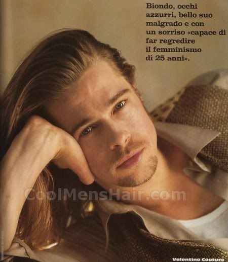 Brad Pitt long layered hair style photo.