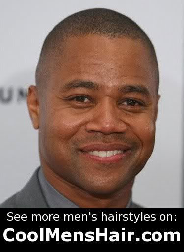 Photo of Cuba Gooding Jr buzz cut hairstyle.