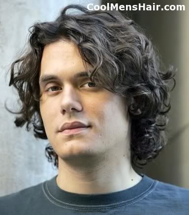 John Mayer natural curly hairstyle. Styling the hair cut this length is an 