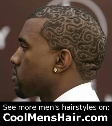 Picture of Kanye West tribal hairstyle Kanye West hair with tribal pattern