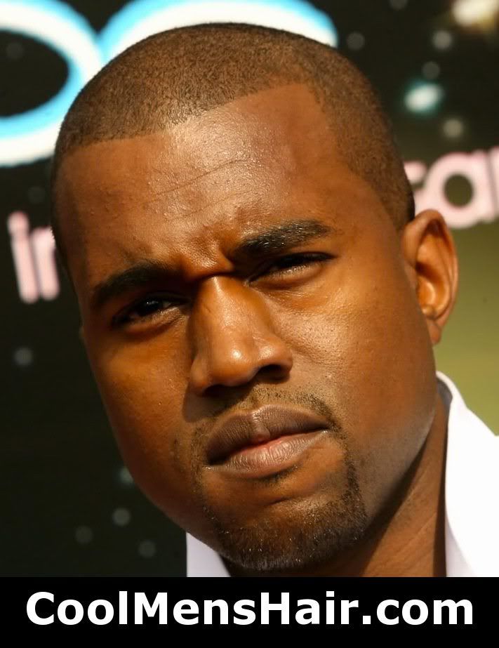 short haircuts for men with big foreheads. Kanye West buzz cut hairstyle