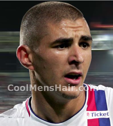 Photo of soccer player, Karim Benzema short buzz cut hairstyle.