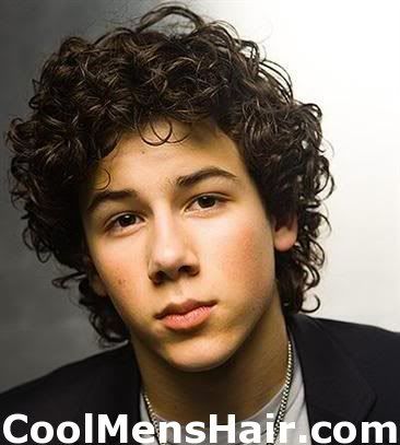 Picture of Nick Jonas curly hairstyle for teen boys.