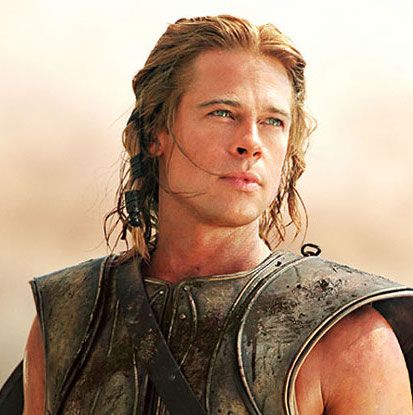 Brad Pitt long hair photo in the movie Troy.