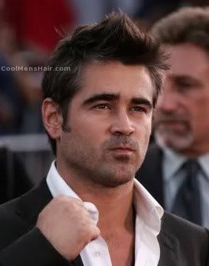 Picture of Colin Farrell mussed hairstyle. 