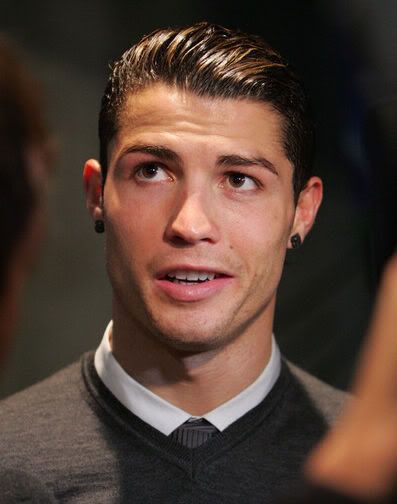 Photo of Cristiano Ronaldo with combed back hairstyle.