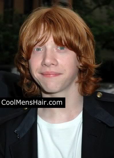Picture of Rupert Grint medium shaggy hairstyle. 