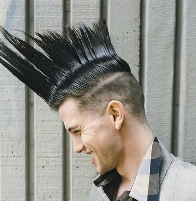 Jackson Rathbone Mohawk hairstyle viewed from the side.