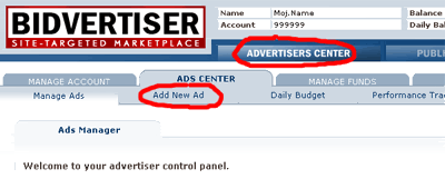 BidVertiser Advertisers Center