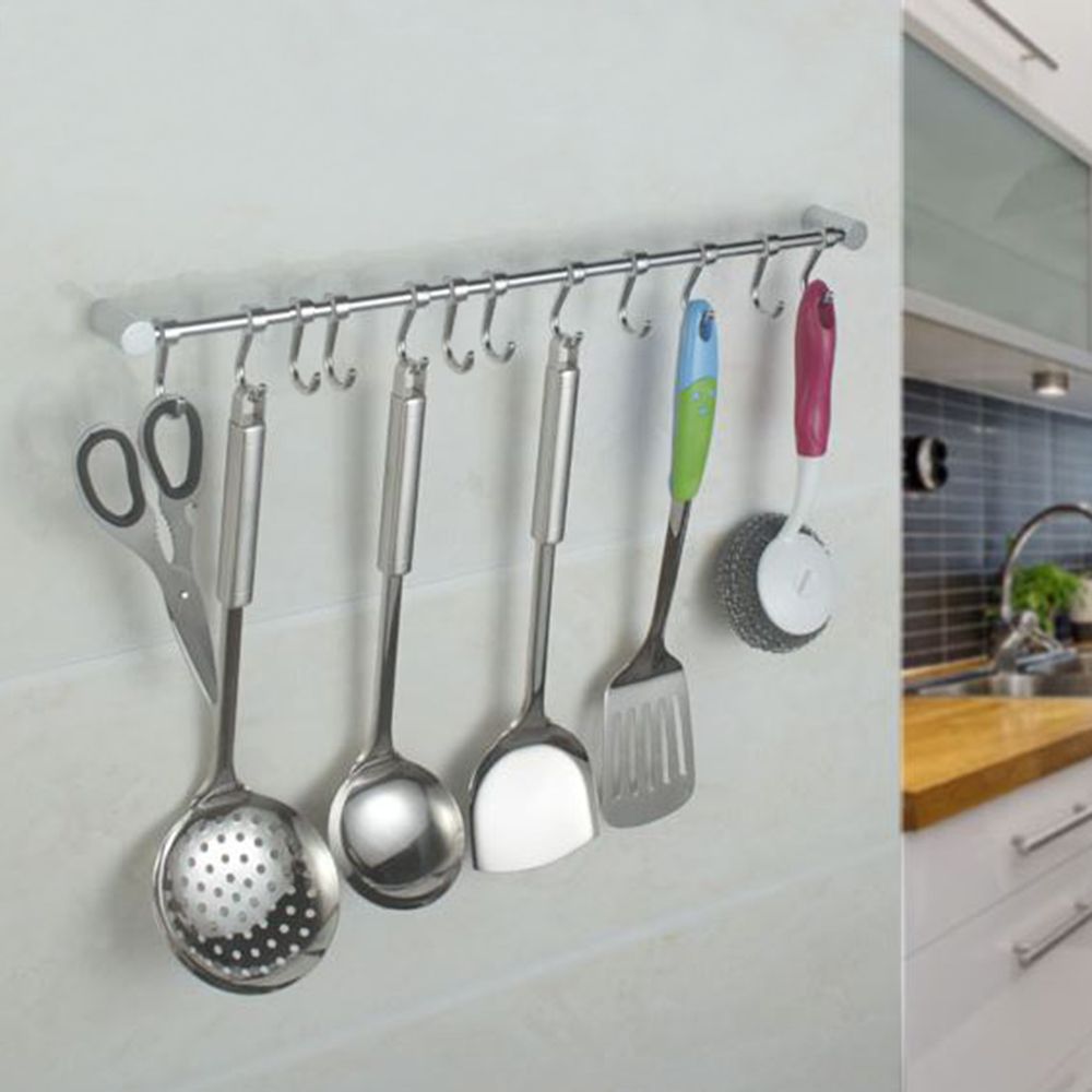 12 HOOKS KITCHEN UTENSIL &GADGET SET WALL HANGING RAIL RACK BATHROOM