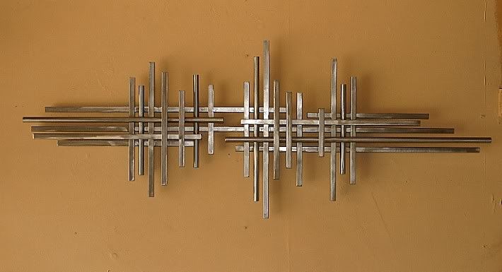 Large Abstract Metal Sculpture Wall Art Silver Square & Round Tubing US ...